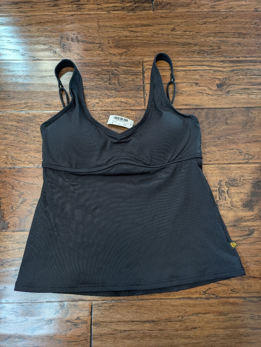 La Vie En Rose Aqua Black Ribbed Tankini Top NWT Size Small